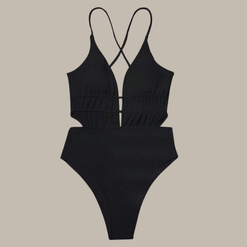 Amy Cross-Strap Ribbed Swimsuit-Jordyn the Label
