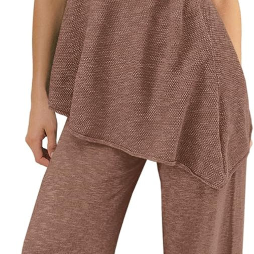 Trendy Two Piece Set – Strapless Knit Top & Wide Leg Pants