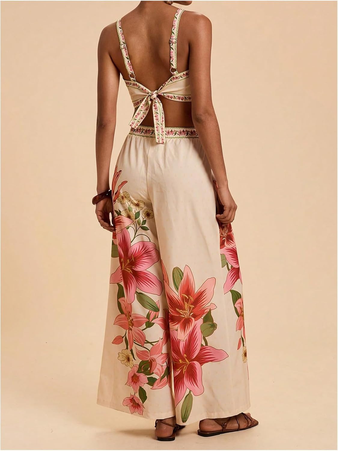 Floral Two Piece Set – Crop Top & Boho Wide Leg Pants