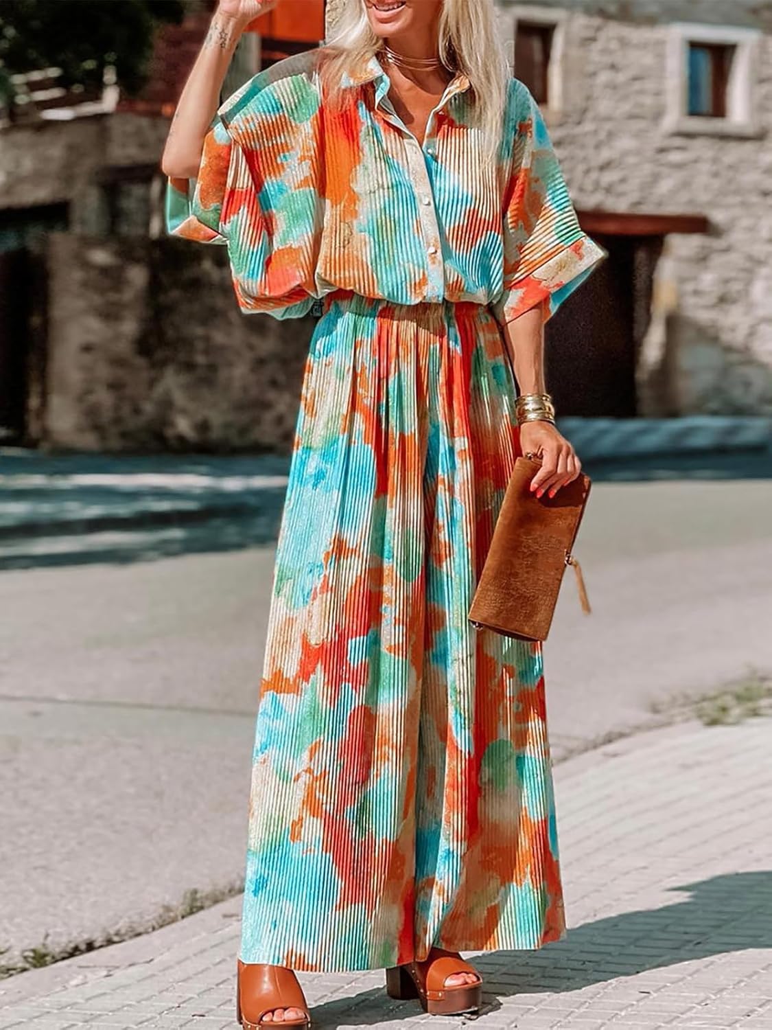 Stylish Printed Jumpsuit – Button Up Wide Leg Loose Fit Outfit