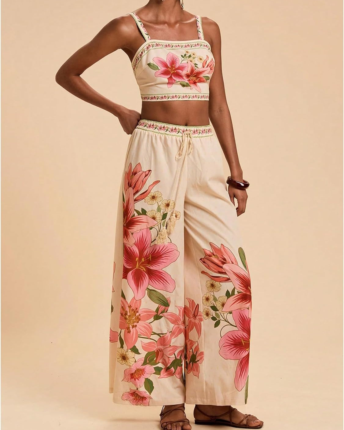 Floral Two Piece Set – Crop Top & Boho Wide Leg Pants