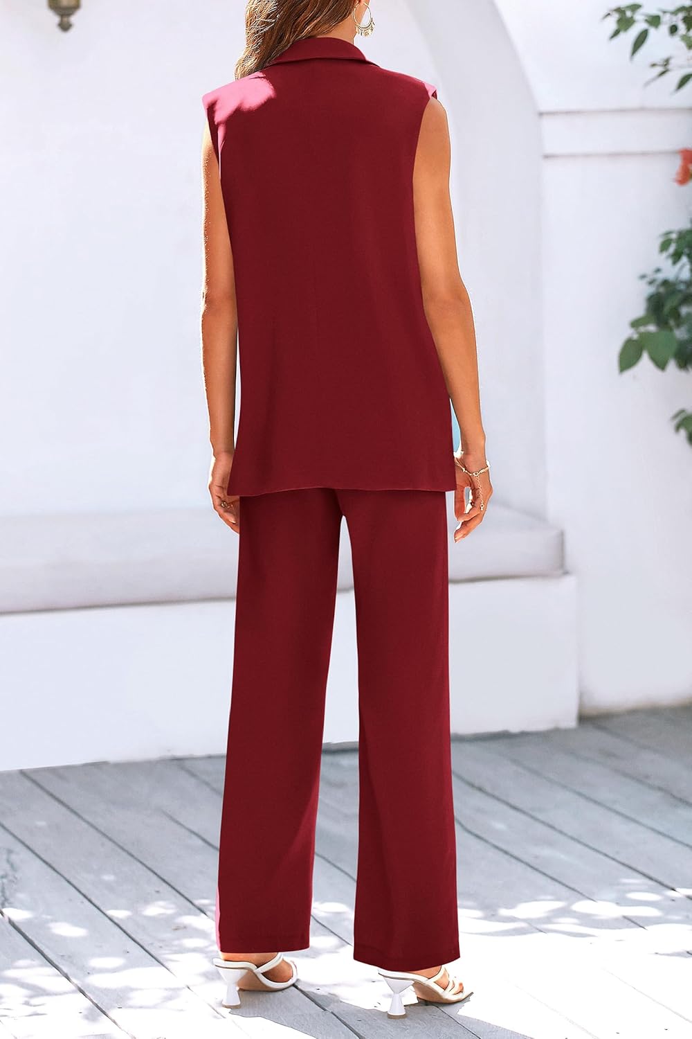 Stylish Two Piece Suit Set – Sleeveless Blazer Vest & Wide Leg Pants