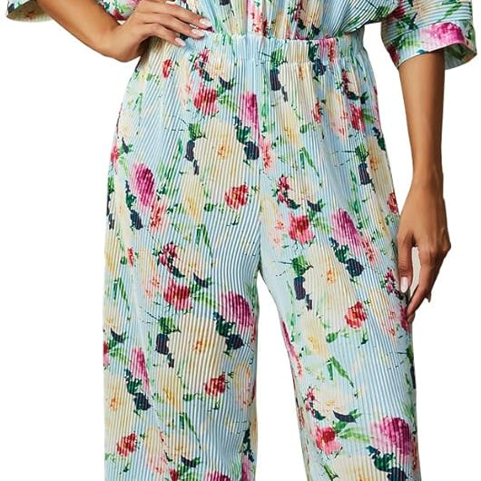 Stylish Printed Jumpsuit – Button Up Wide Leg Loose Fit Outfit