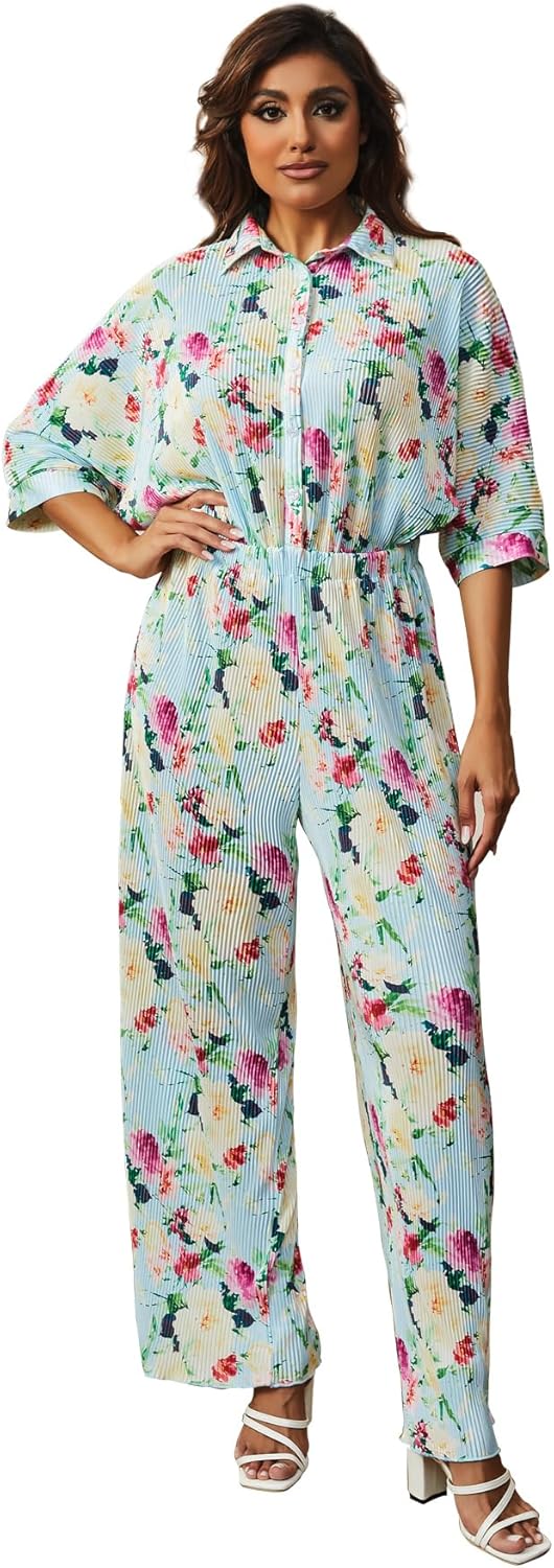Stylish Printed Jumpsuit – Button Up Wide Leg Loose Fit Outfit
