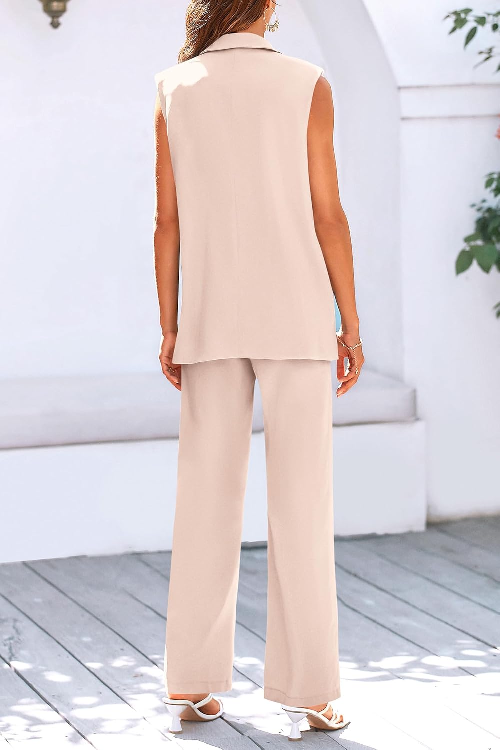 Stylish Two Piece Suit Set – Sleeveless Blazer Vest & Wide Leg Pants