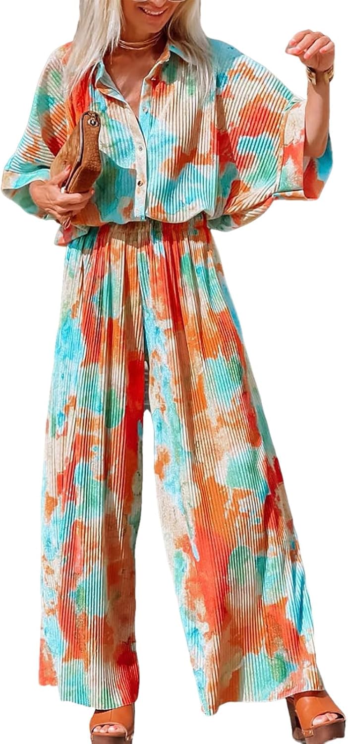 Stylish Printed Jumpsuit – Button Up Wide Leg Loose Fit Outfit