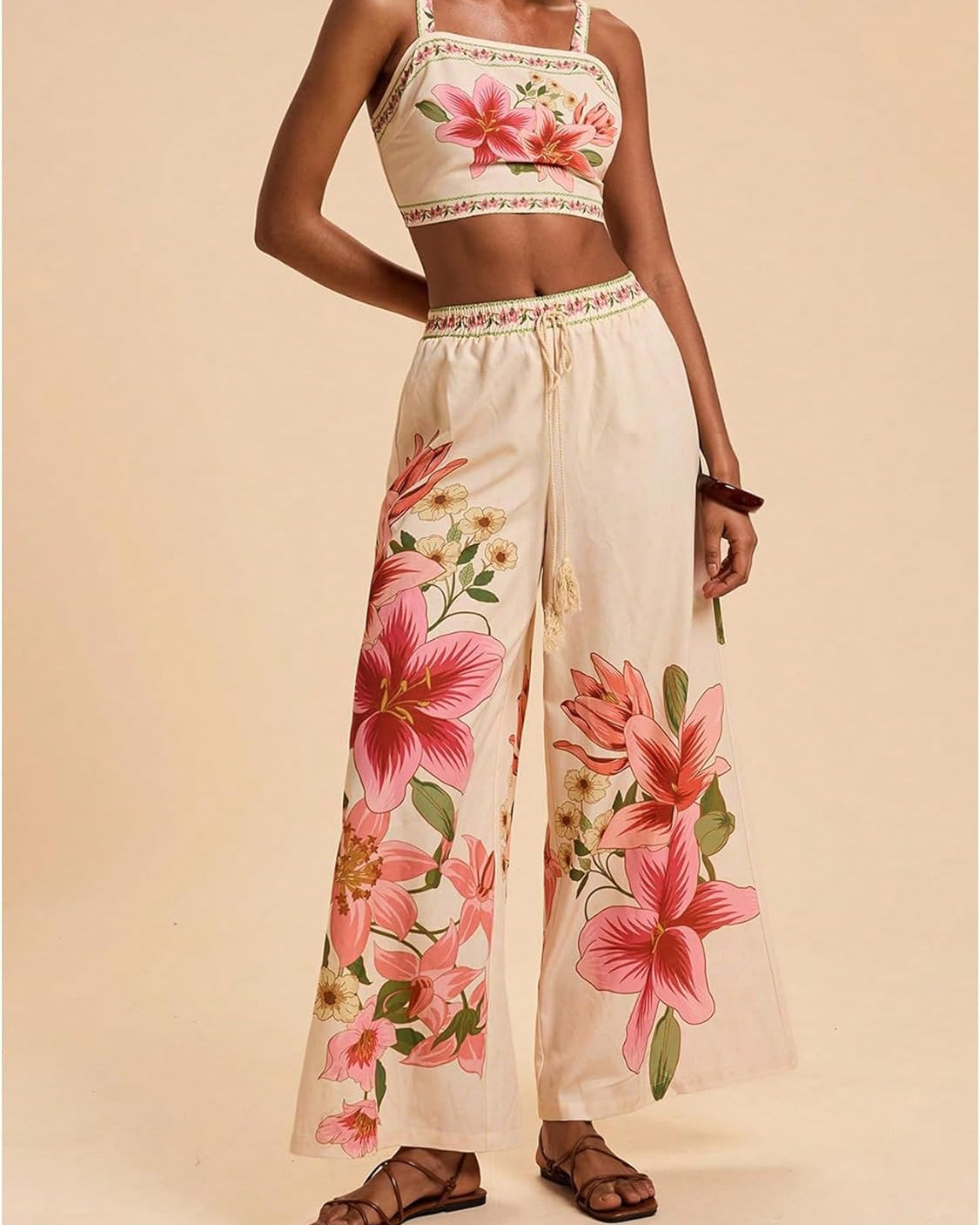 Floral Two Piece Set – Crop Top & Boho Wide Leg Pants
