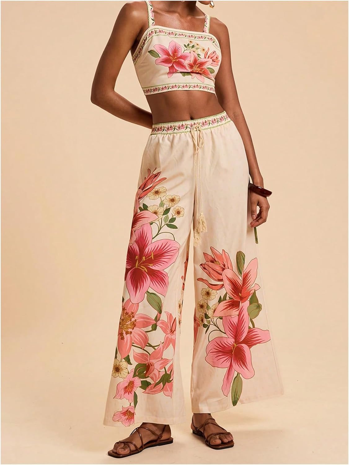Floral Two Piece Set – Crop Top & Boho Wide Leg Pants
