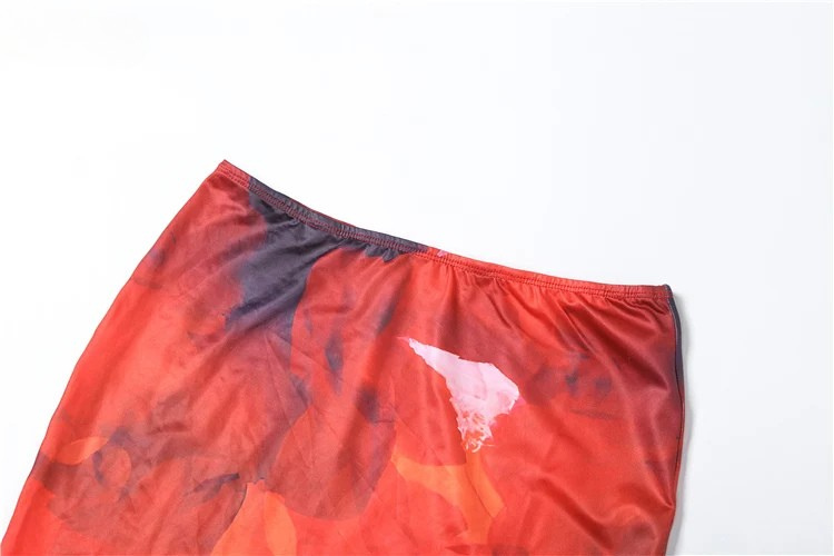 Stylish Print Two Piece Set – Satin Crop Top and Maxi Skirt