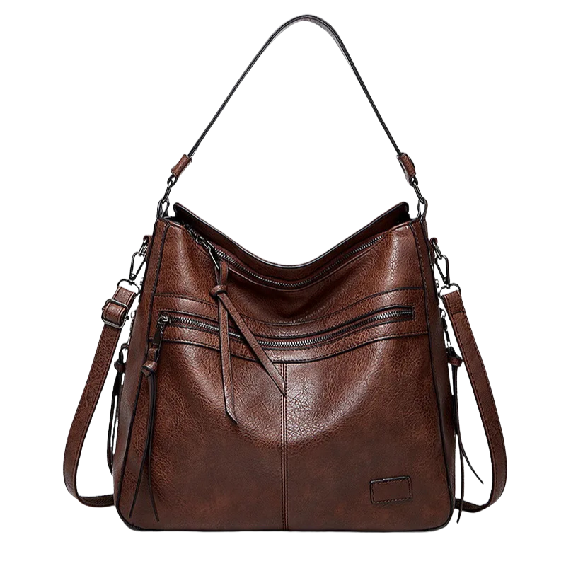 Leather Shoulder Bag – Vintage Tote with Tassel & Crossbody Strap