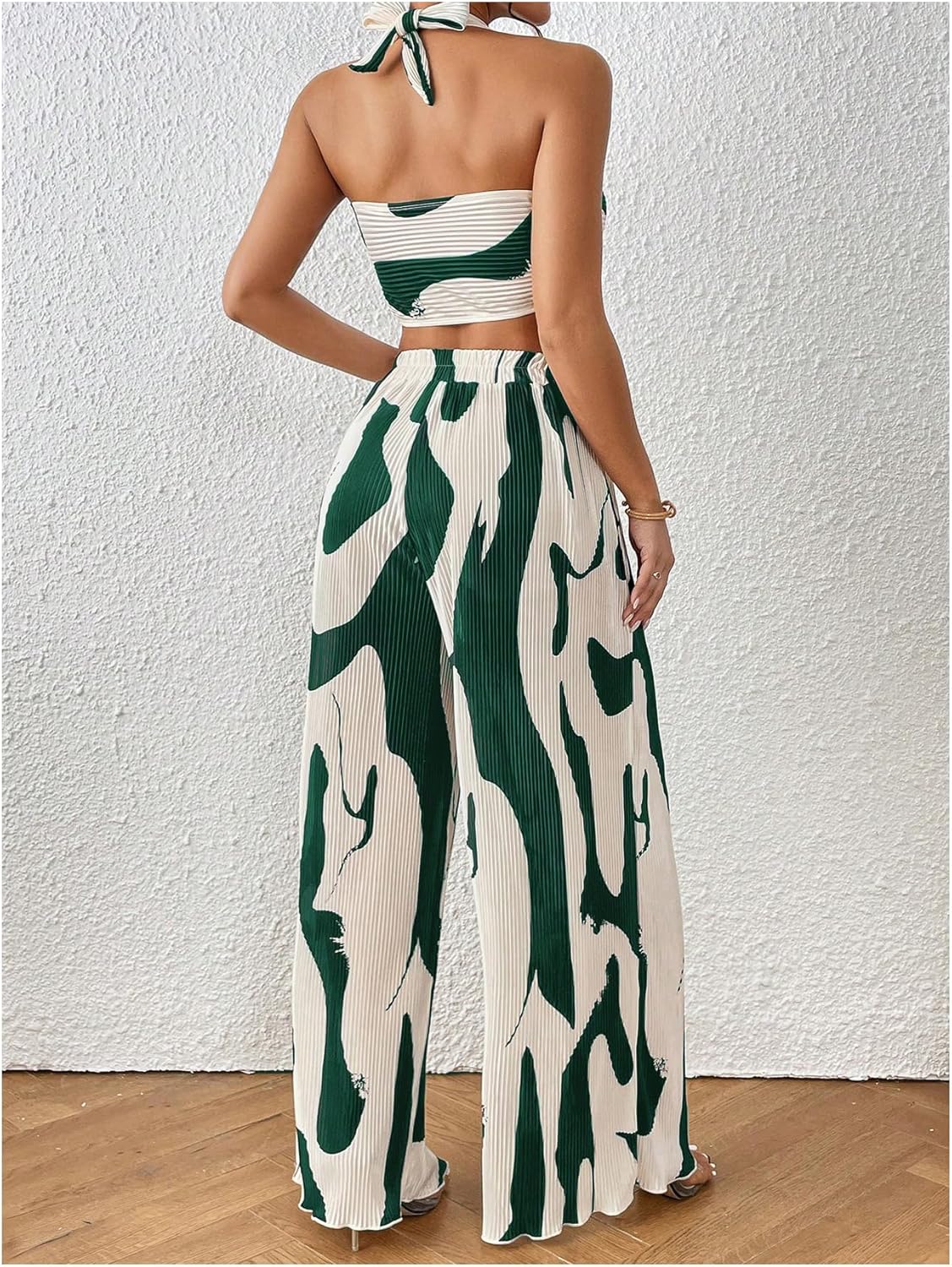 Two Piece Set – Halter Crop Top & Wide Leg Pants