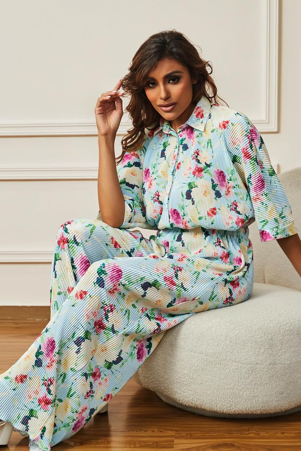 Stylish Printed Jumpsuit – Button Up Wide Leg Loose Fit Outfit