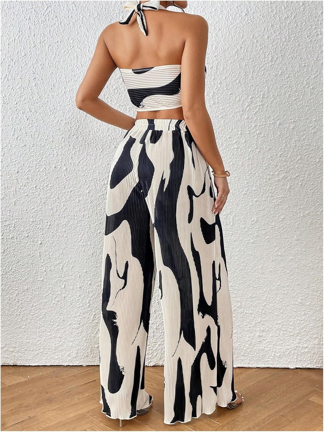 Two Piece Set – Halter Crop Top & Wide Leg Pants
