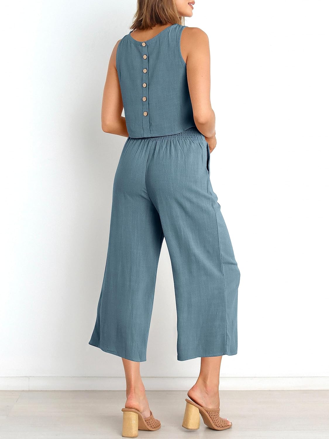 Two Piece Set – Sleeveless Crop Top & Wide Leg Pants