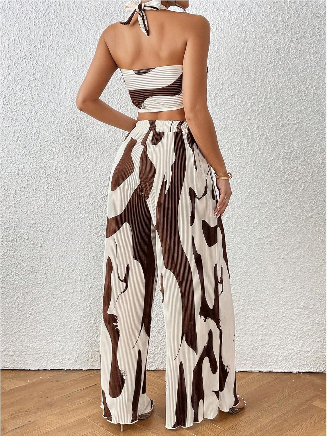 Two Piece Set – Halter Crop Top & Wide Leg Pants