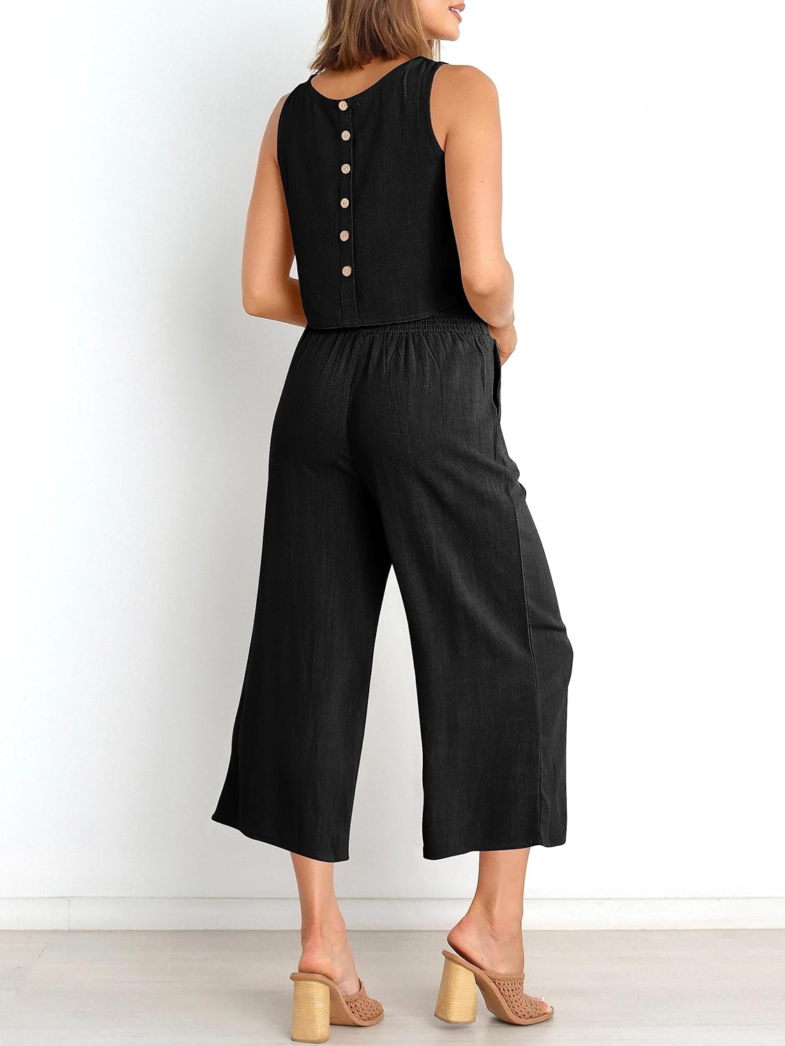 Two Piece Set – Sleeveless Crop Top & Wide Leg Pants