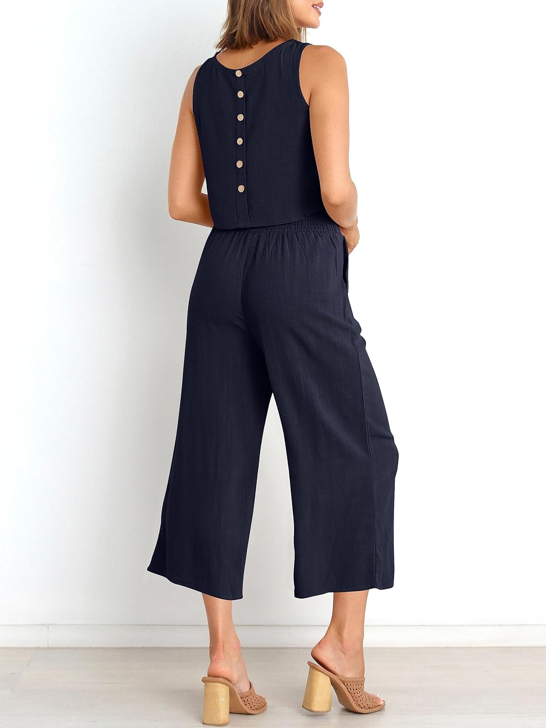 Two Piece Set – Sleeveless Crop Top & Wide Leg Pants
