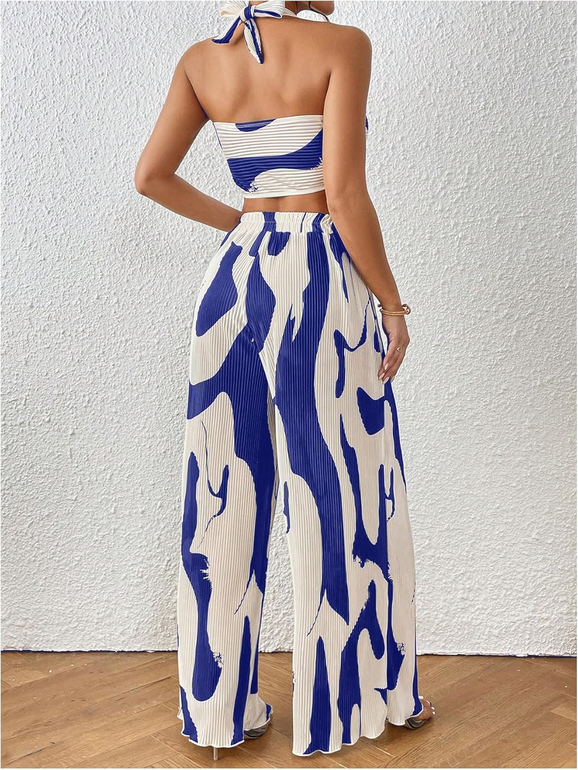 Two Piece Set – Halter Crop Top & Wide Leg Pants