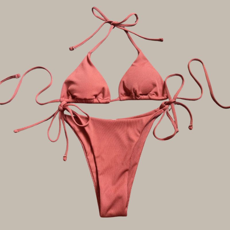 Mila - Halter Ribbed Thong Bikini-Jordyn the Label
