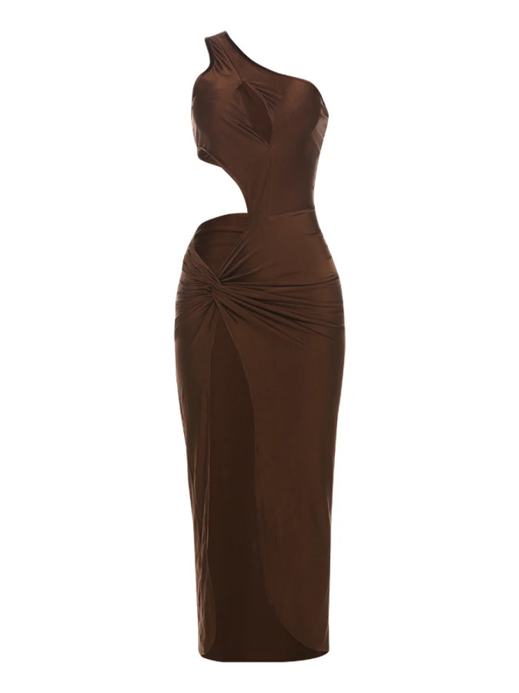 Cut Out Bodycon Maxi Dress – One Shoulder Evening Party Dress