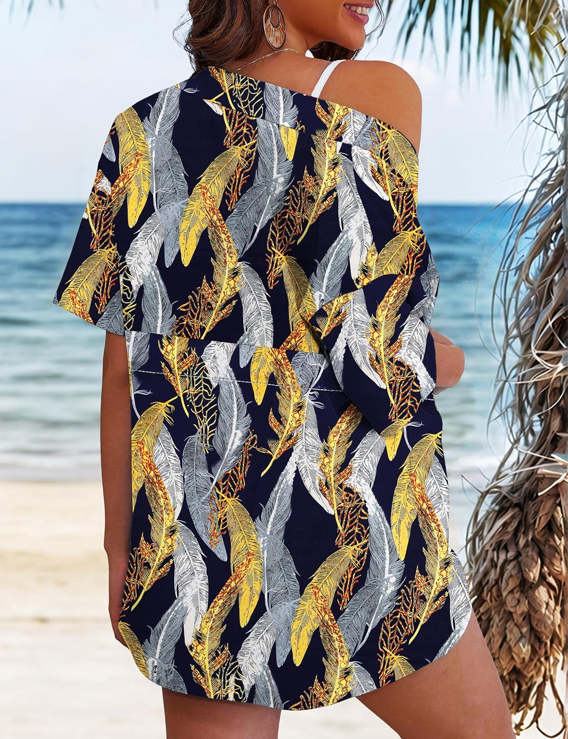 Printed Two Piece Set – Kimono Shirt & Shorts Beachwear Cover Up