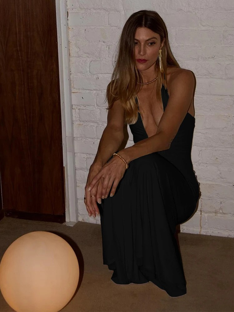 Halter Maxi Dress – Deep V Neck Backless Party Evening Gown