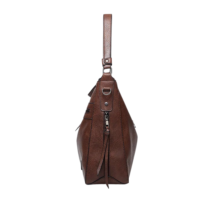 Leather Shoulder Bag – Vintage Tote with Tassel & Crossbody Strap