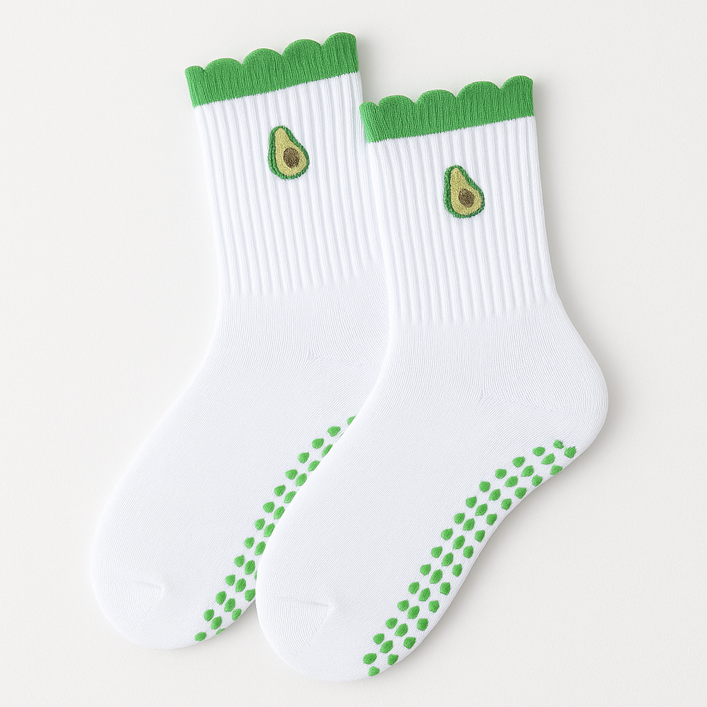 Non Slip Grip Socks – Pilates, Yoga & Fitness Avocado Design