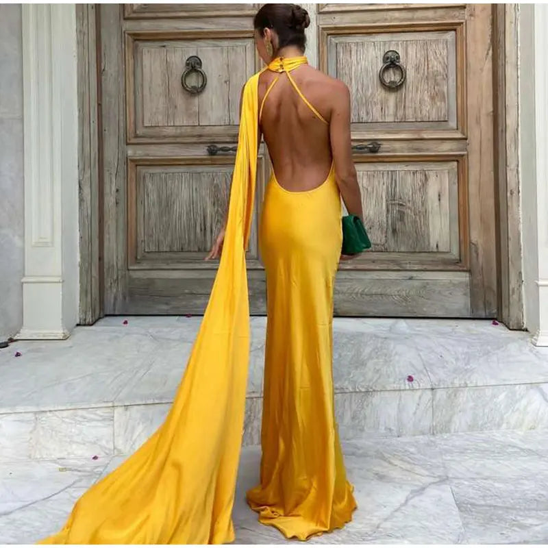 One Shoulder Satin Maxi Dress – Elegant Evening Gown