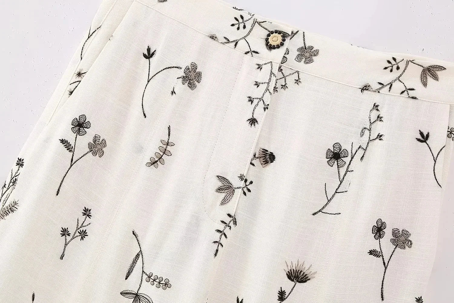 White Floral Two Piece Set – Embroidered Crop Top and Long Skirt