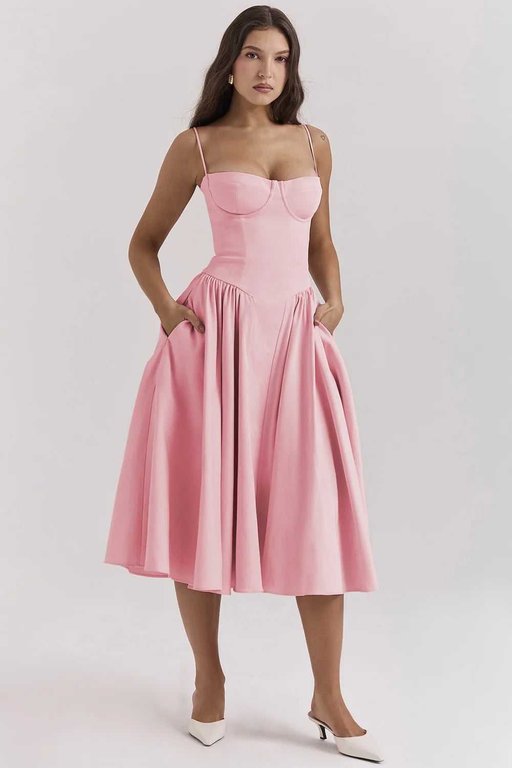 Midi Dress – Vintage Square Neck Sleeveless Summer Dress