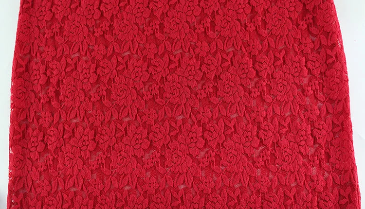 Red Lace Two Piece Set – Sleeveless Crop Top & Maxi Skirt