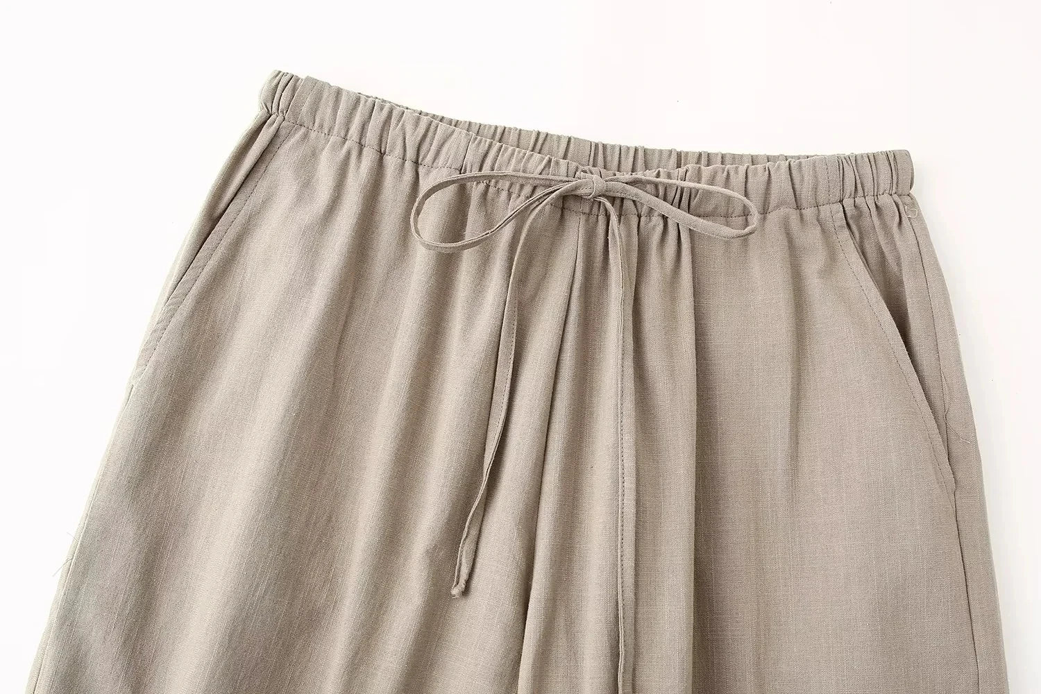 Khaki Two Piece Set – Loose Belted Blazer and Wide Leg Trousers