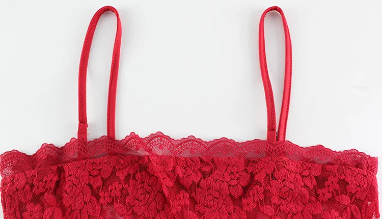 Red Lace Two Piece Set – Sleeveless Crop Top & Maxi Skirt