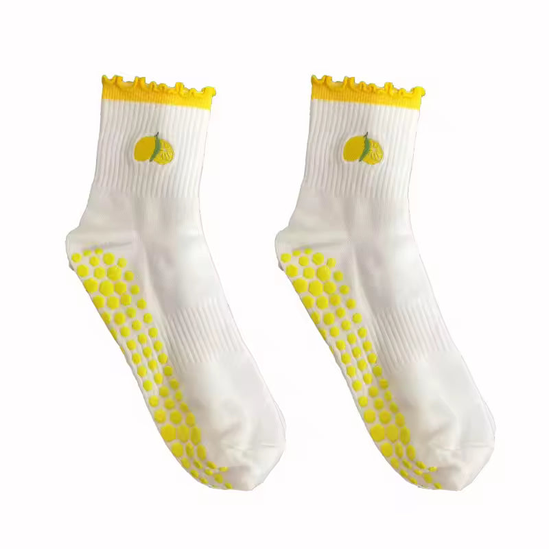 Ruffle Yellow Non Slip Grip Socks Women – Pilates, Yoga & Fitness Knitted Embroidered Socks