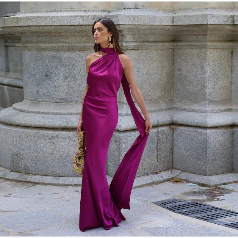 One Shoulder Satin Maxi Dress – Elegant Evening Gown