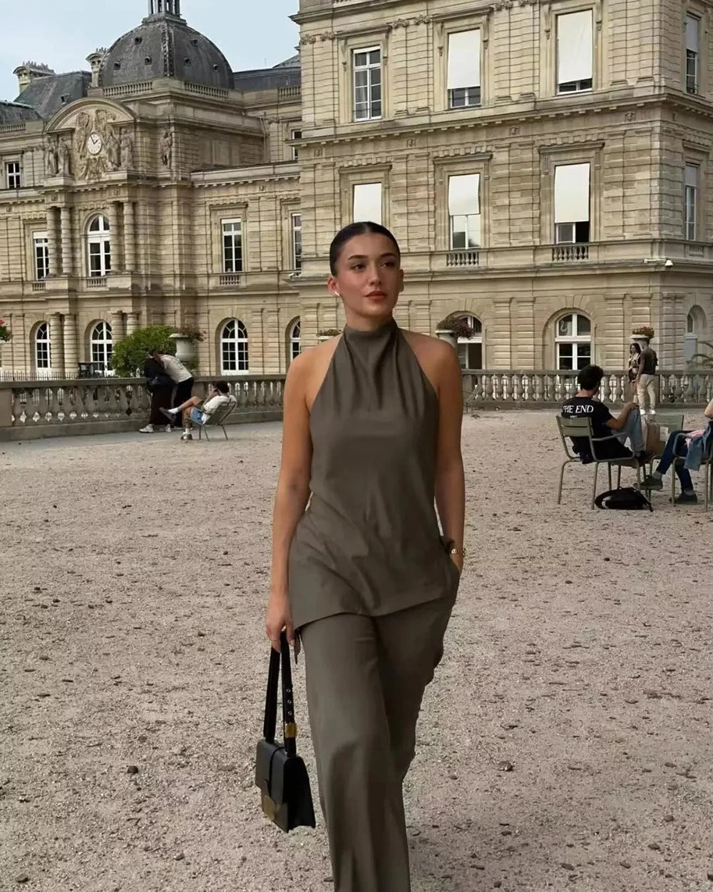 Summer Two Piece Set – Pleated Halter Top & Straight Wide Leg Pants