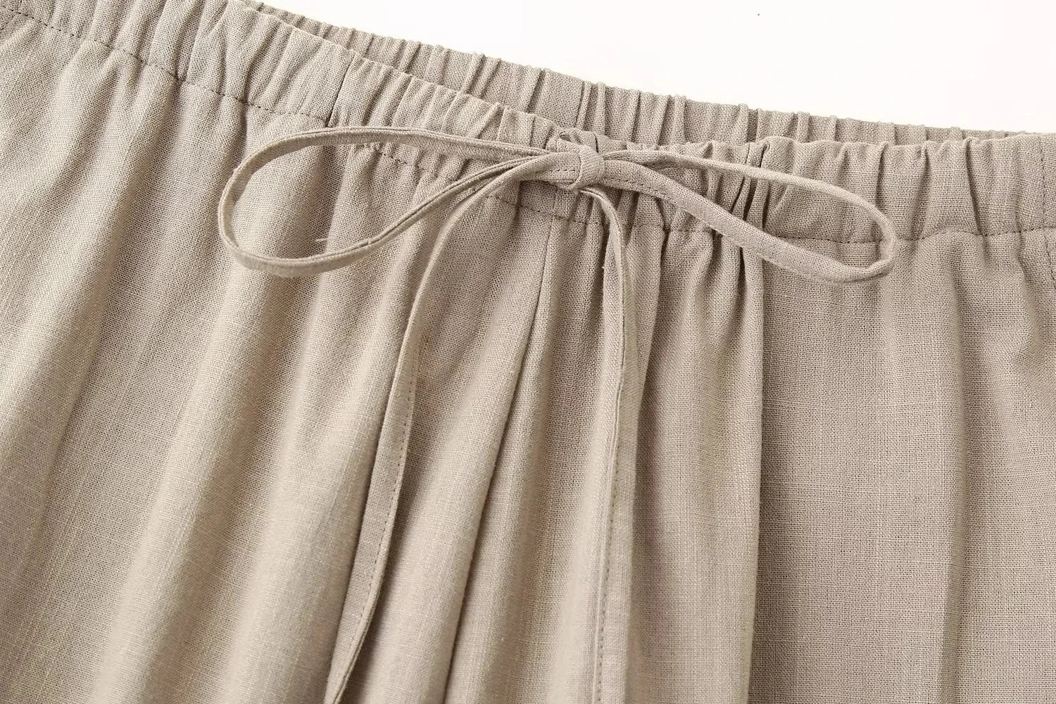 Khaki Two Piece Set – Loose Belted Blazer and Wide Leg Trousers