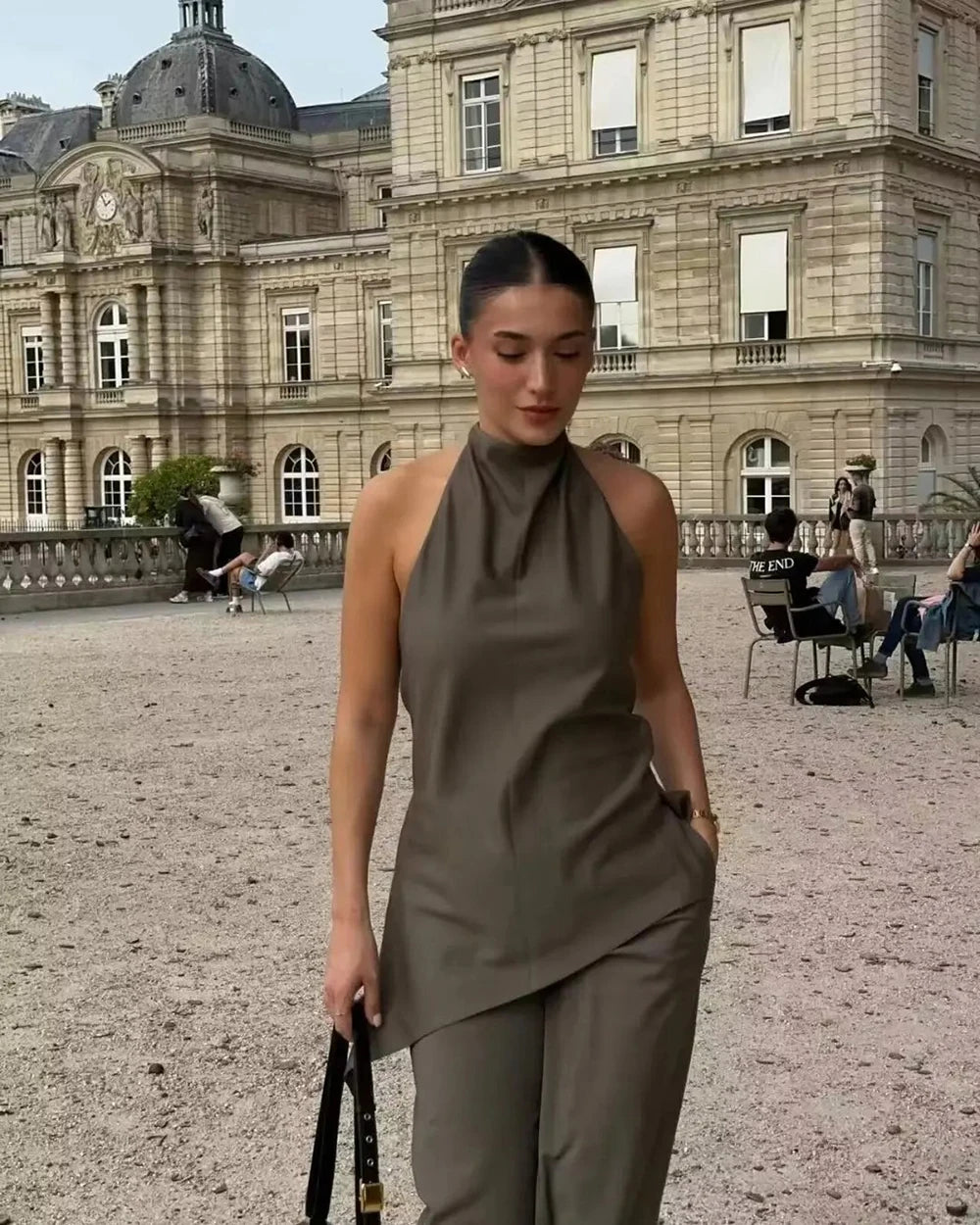 Summer Two Piece Set – Pleated Halter Top & Straight Wide Leg Pants