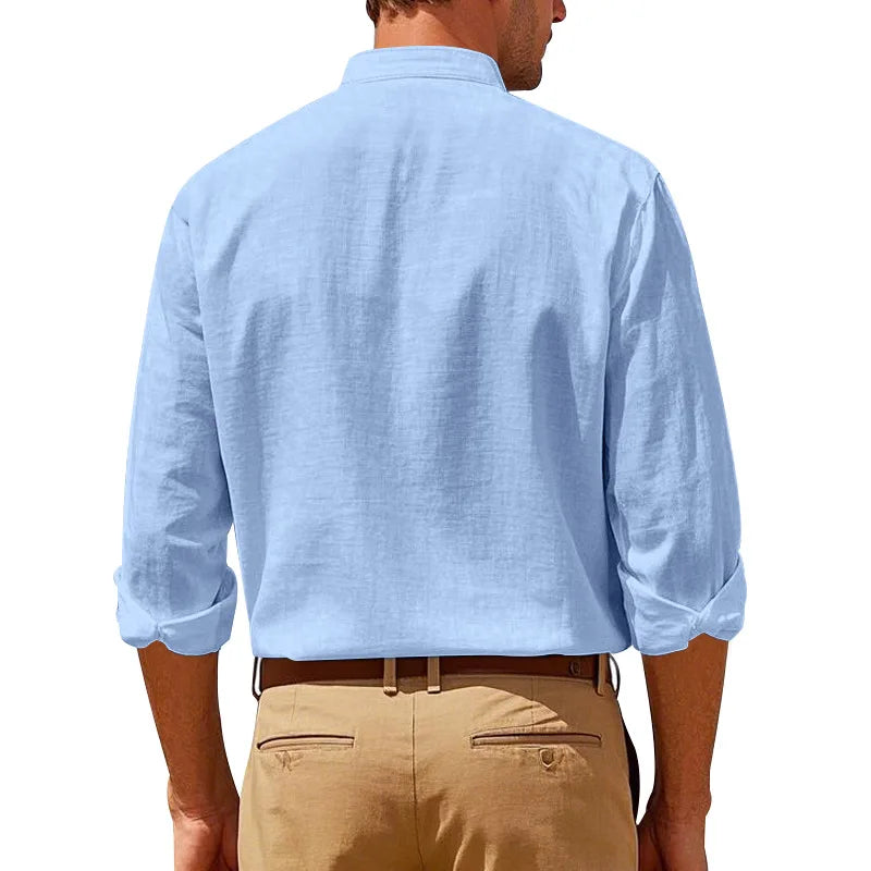 Men’s Cotton Linen Shirt – Casual Long Sleeve Button Down