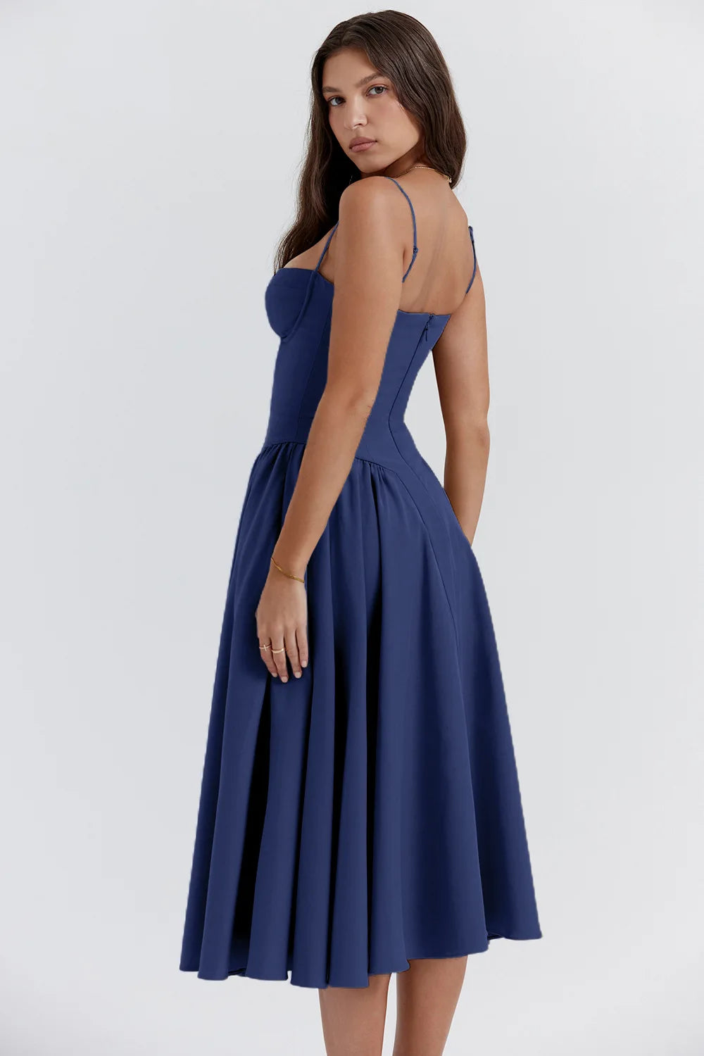 Midi Dress – Vintage Square Neck Sleeveless Summer Dress