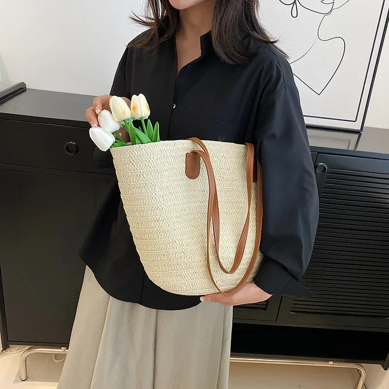 Straw Tote Bag – Large Capacity Woven Shoulder Handbag