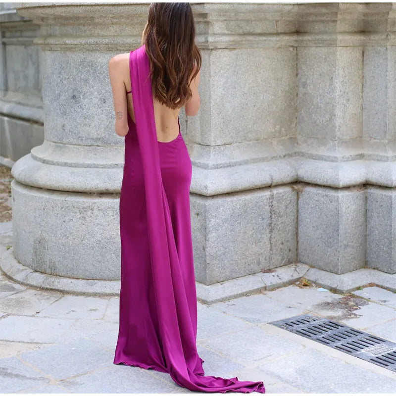 One Shoulder Satin Maxi Dress – Elegant Evening Gown