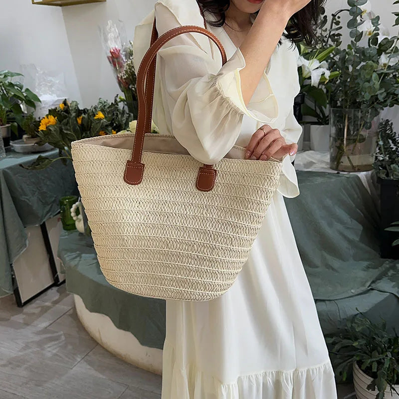 Straw Tote Bag – Large Capacity Woven Shoulder Handbag