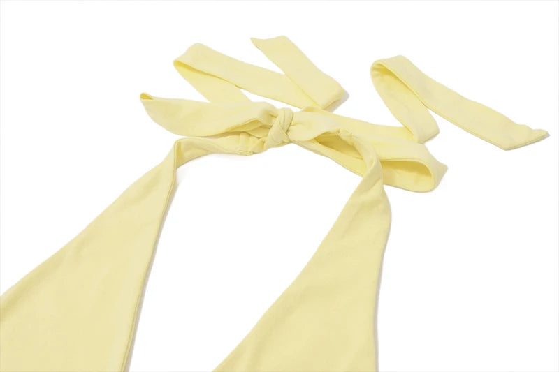 Yellow Halter Neck Maxi Dress – Sleeveless Slim Fit Summer Beachwear