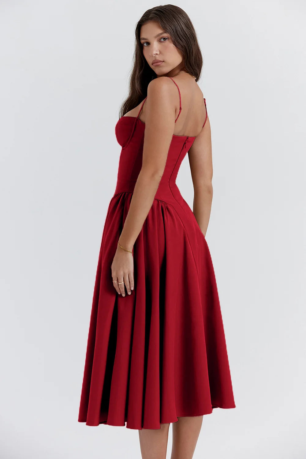 Midi Dress – Vintage Square Neck Sleeveless Summer Dress