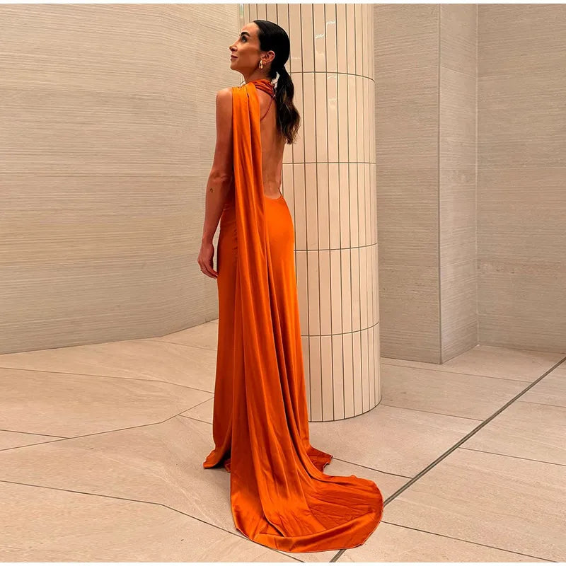 One Shoulder Satin Maxi Dress – Elegant Evening Gown