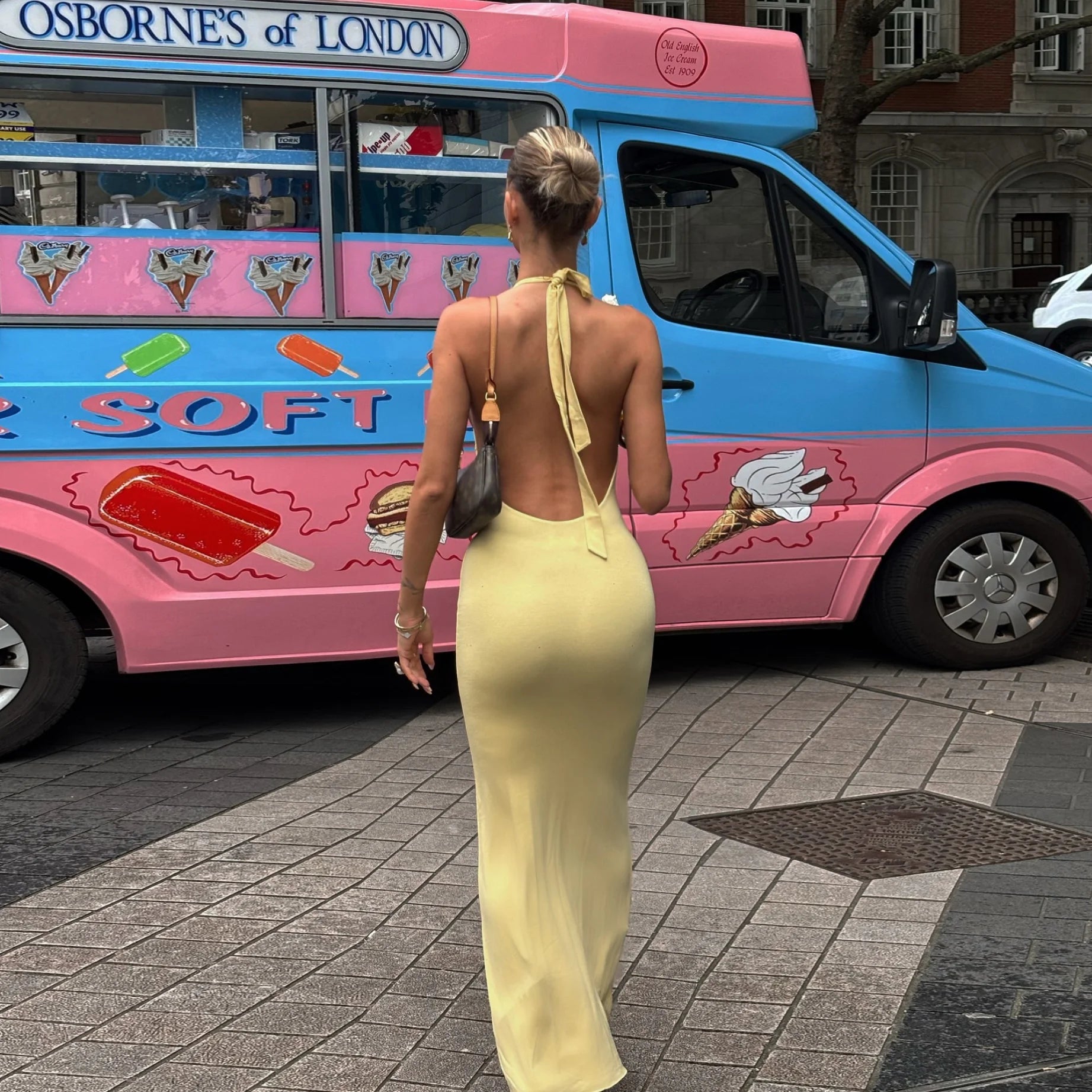 Yellow Halter Neck Maxi Dress – Sleeveless Slim Fit Summer Beachwear