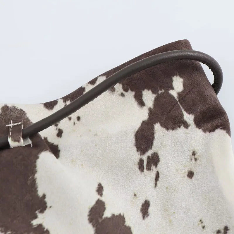 Cow Print Satin Set – Top & High Waist Skirt