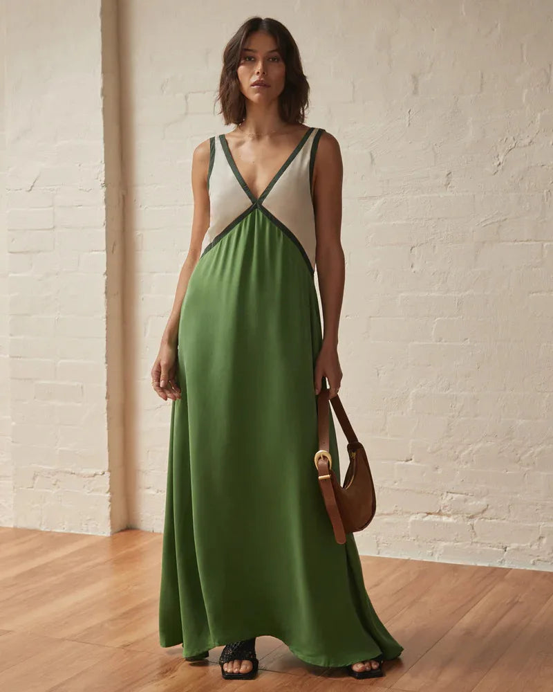 Sleeveless V Neck Maxi Dress – Breathable Summer Long Dress